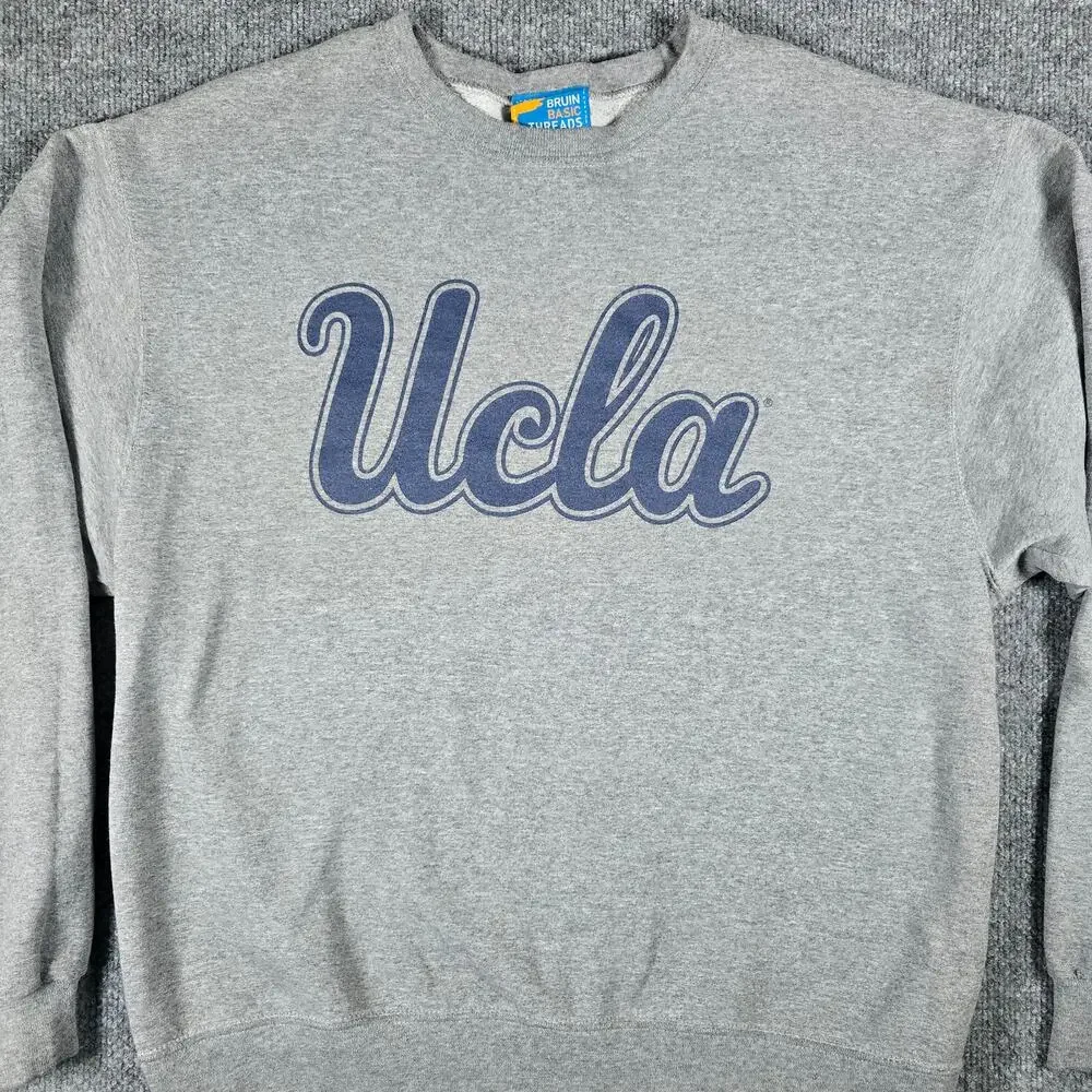 UCLA Bruin Basic Threads Men's Crew Neck Sweater - Script Print - Gray - Large - Picture 2 of 16